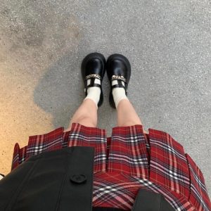 Red Plaid Grunge Aesthetic Pleated Skirt for Y2K Fashion Lovers