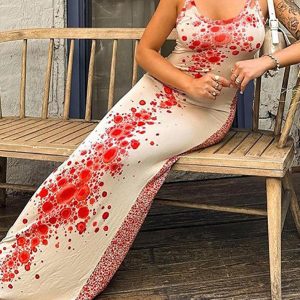 Red Spots Print Y2K Maxi Dress - Trendy Coquette Aesthetic for Effortless Style