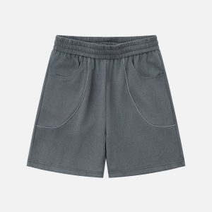 Reflective Strip Suede Cargo Shorts for Y2K Aesthetic and Grunge Style Outfits