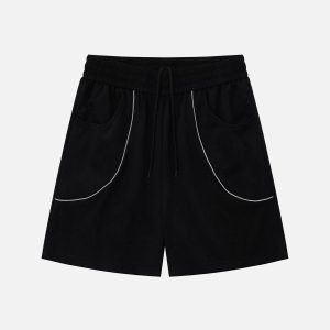 Reflective Strip Suede Cargo Shorts for Y2K Aesthetic and Grunge Style Outfits