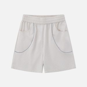 Reflective Strip Suede Cargo Shorts for Y2K Aesthetic and Grunge Style Outfits