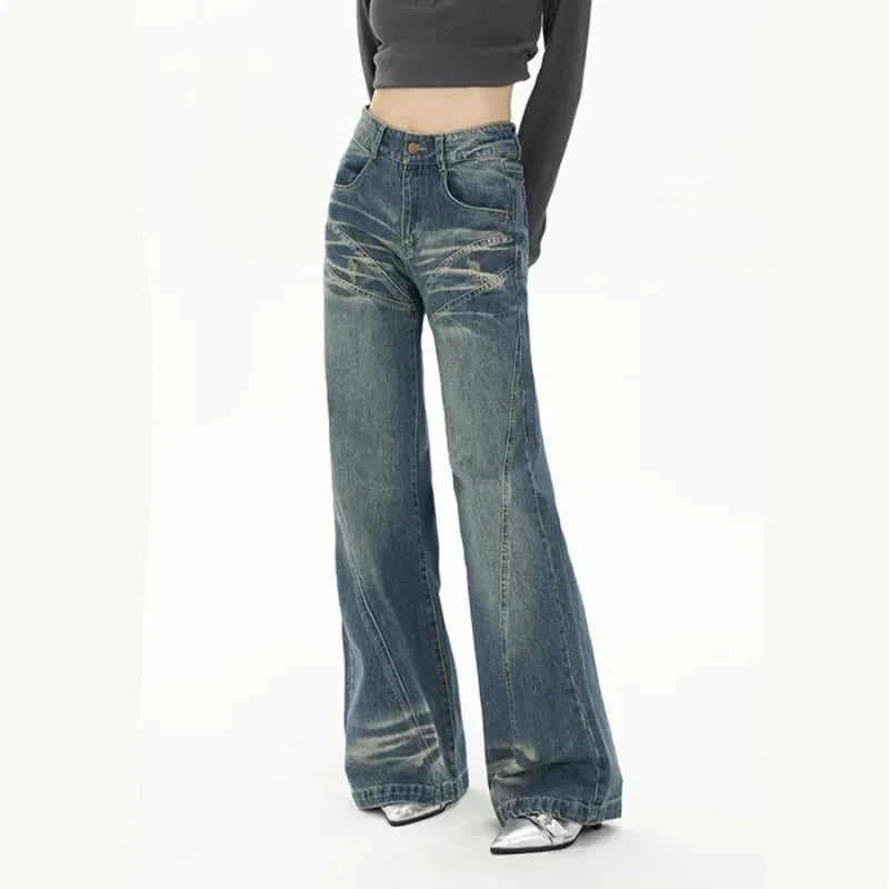 Retro Flare Distressed Denim Jeans for Y2K Aesthetic and Grunge Style Outfits