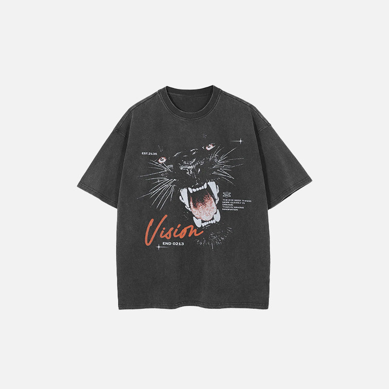 Retro Panther Washed Graphic Tee - Y2K Aesthetic Top for Grunge and Coquette Styles