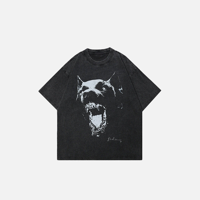 Retro Washed Black Dog T-Shirt - Y2K Aesthetic Cute Top for Grunge and Coquette Styles