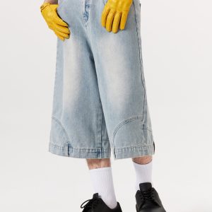 Reverse Washed Longline Jorts for Y2K Aesthetic Outfits and Grunge Style Fashion