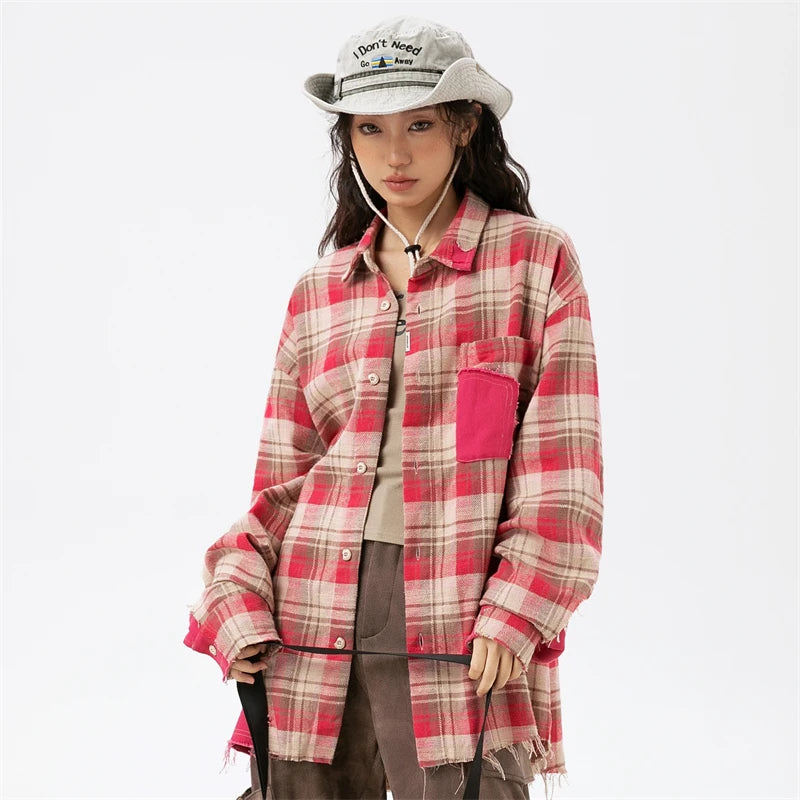 Reversible Plaid Long Sleeve Shirt - Y2K Aesthetic Layering Essential for Trendy Outfits