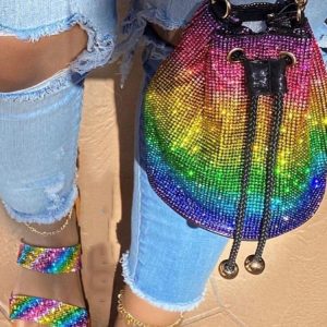 Rhinestone Chain Bucket Bag - Y2K Aesthetic Accessory for Coquette and Grunge Styles