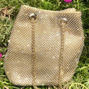 Rhinestone Chain Bucket Bag - Y2K Aesthetic Accessory for Coquette and Grunge Styles