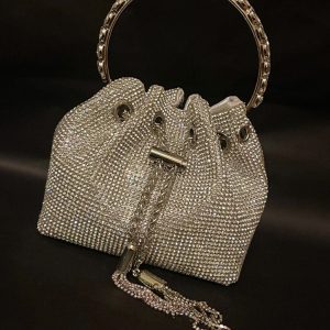 Rhinestone Decor Bucket Bag - Y2K Aesthetic Handbag for Coquette and Grunge Styles