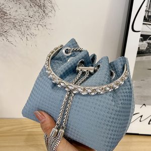 Rhinestone Decor Bucket Bag - Y2K Aesthetic Handbag for Coquette and Grunge Styles