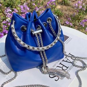 Rhinestone Decor Bucket Bag - Y2K Aesthetic Handbag for Coquette and Grunge Styles