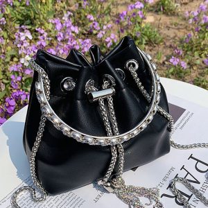 Rhinestone Decor Bucket Bag - Y2K Aesthetic Handbag for Coquette and Grunge Styles