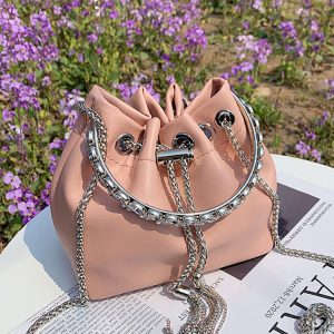 Rhinestone Decor Bucket Bag - Y2K Aesthetic Handbag for Coquette and Grunge Styles