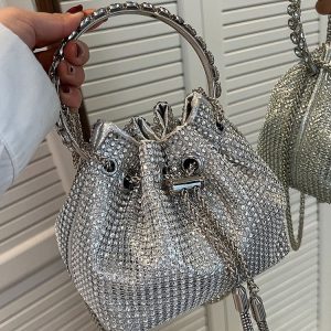 Rhinestone Decor Bucket Bag - Y2K Aesthetic Handbag for Coquette and Grunge Styles