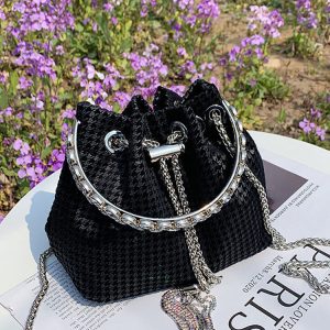 Rhinestone Decor Bucket Bag - Y2K Aesthetic Handbag for Coquette and Grunge Styles