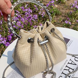 Rhinestone Decor Bucket Bag - Y2K Aesthetic Handbag for Coquette and Grunge Styles