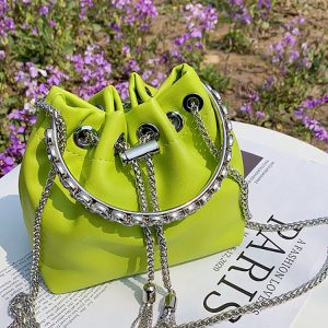 Rhinestone Decor Bucket Bag - Y2K Aesthetic Handbag for Coquette and Grunge Styles