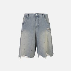 Rhinestone-Embellished Y2K Denim Jorts for a Glamorous Grunge Aesthetic Look