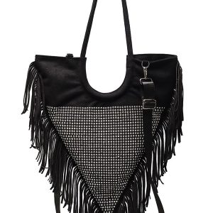 Rhinestone Fringe Trim Shoulder Bag - Y2K Aesthetic Chic Accessory for Stylish Outfits