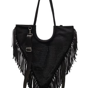 Rhinestone Fringe Trim Shoulder Bag - Y2K Aesthetic Chic Accessory for Stylish Outfits