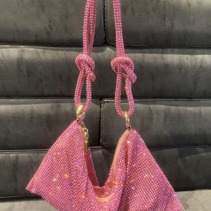 Rhinestone Knotted Zipper Bag - Y2K Aesthetic Accessory for Coquette and Grunge Styles