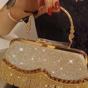 Rhinestone Studded Tassel Clutch Bag - Y2K Fashion Statement for Coquette Aesthetic Outfits