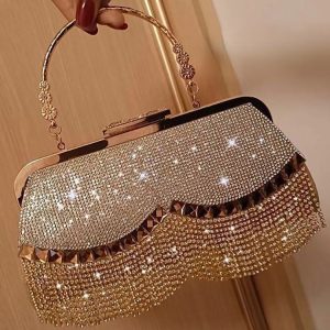 Rhinestone Studded Tassel Clutch Bag - Y2K Fashion Statement for Coquette Aesthetic Outfits