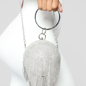 Rhinestone Tassel Evening Clutch Bag for Y2K Fashion and Coquette Aesthetic Outfits