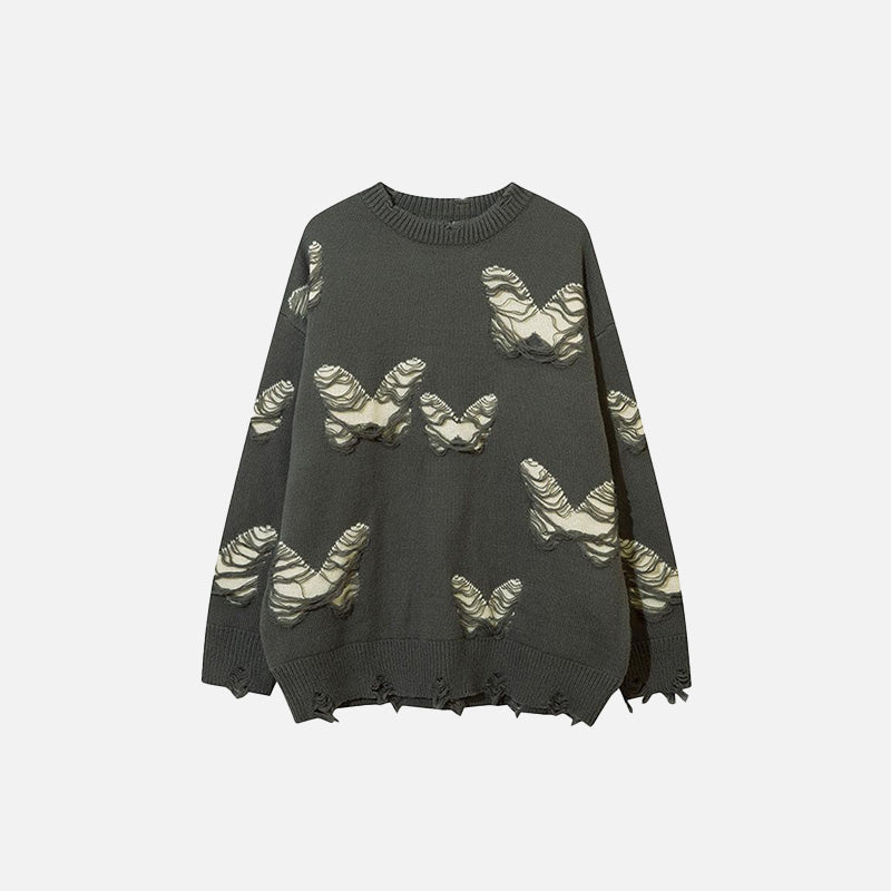 Ripped Butterflies Y2K Sweater - Trendy Grunge Aesthetic Top for Unique Style