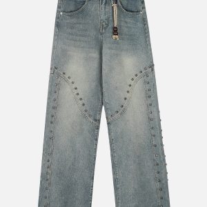 Rivet Washed Loose Jeans - Y2K Grunge Style Denim for Effortless Aesthetic Outfits