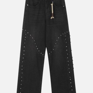 Rivet Washed Loose Jeans - Y2K Grunge Style Denim for Effortless Aesthetic Outfits