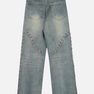 Rivet Washed Loose Jeans - Y2K Grunge Style Denim for Effortless Aesthetic Outfits