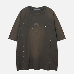 Rivet Washed Tee: Y2K Aesthetic Top for Grunge Style and Coquette Outfits