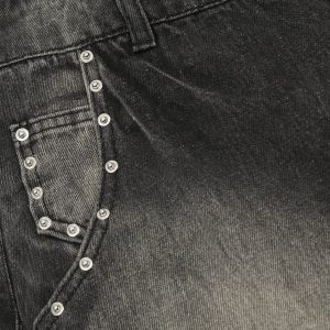 Rivet Washed Y2K Denim Jorts for Trendy Grunge and Coquette Aesthetic Outfits