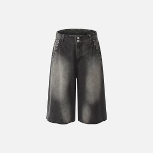 Rivet Washed Y2K Denim Jorts for Trendy Grunge and Coquette Aesthetic Outfits