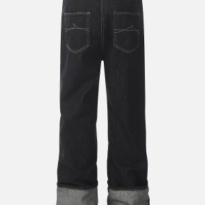 Rolled Hem Y2K Style Cargo Jeans for a Chic Grunge Aesthetic Look