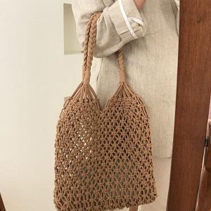 Rope Weaving Hollow Tote Bag - Y2K Aesthetic Chic for Coquette and Grunge Styles