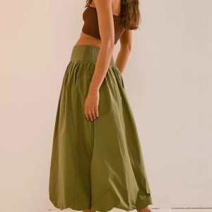 Ruched Bubble Hem Midi Skirt - Y2K Aesthetic Fashion for Trendy Outfits