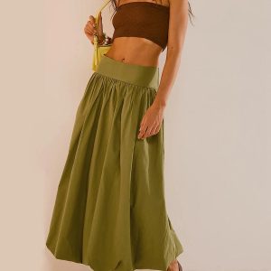 Ruched Bubble Hem Midi Skirt - Y2K Aesthetic Fashion for Trendy Outfits