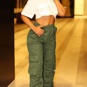 Ruched Cargo Pocket Pants in Y2K Style for Trendy Coquette and Grunge Aesthetics