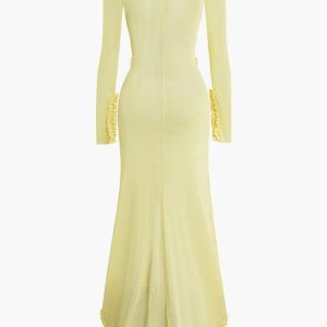 Ruffle Trim Ruched Cut Out Maxi Dress - Y2K Aesthetic Fashion for Effortless Style