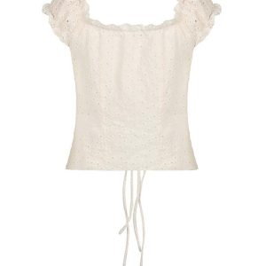 Ruffled Cutout Tied Short Sleeve Top - Y2K Aesthetic Cute Top for Coquette Style Outfits