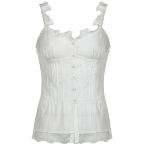 Ruffled Lace Stitching White Tank Top - Y2K Aesthetic Cute Top for Coquette Style Outfits