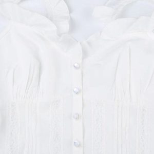 Ruffled Lace Stitching White Tank Top - Y2K Aesthetic Cute Top for Coquette Style Outfits