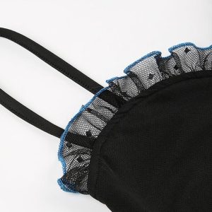 Ruffled-Trim Dotted Mesh Cami Top for Y2K Fashion and Coquette Aesthetic Outfits