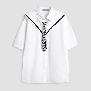 Sailor Collar Short Sleeve Shirt - Y2K Aesthetic Cute Top for Coquette and Grunge Styles