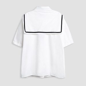 Sailor Collar Short Sleeve Shirt - Y2K Aesthetic Cute Top for Coquette and Grunge Styles