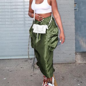 Satin Side Pocket Cargo Skirt - Y2K Aesthetic Fashion for Trendy Outfits