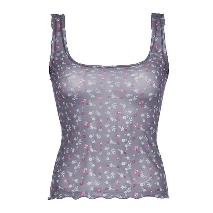 Secret Garden Y2K Aesthetic Mesh Tank Top - Cute Crop for Coquette and Grunge Styles