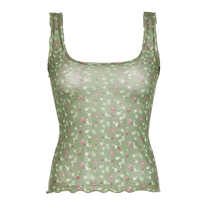 Secret Garden Y2K Aesthetic Mesh Tank Top - Cute Crop for Coquette and Grunge Styles